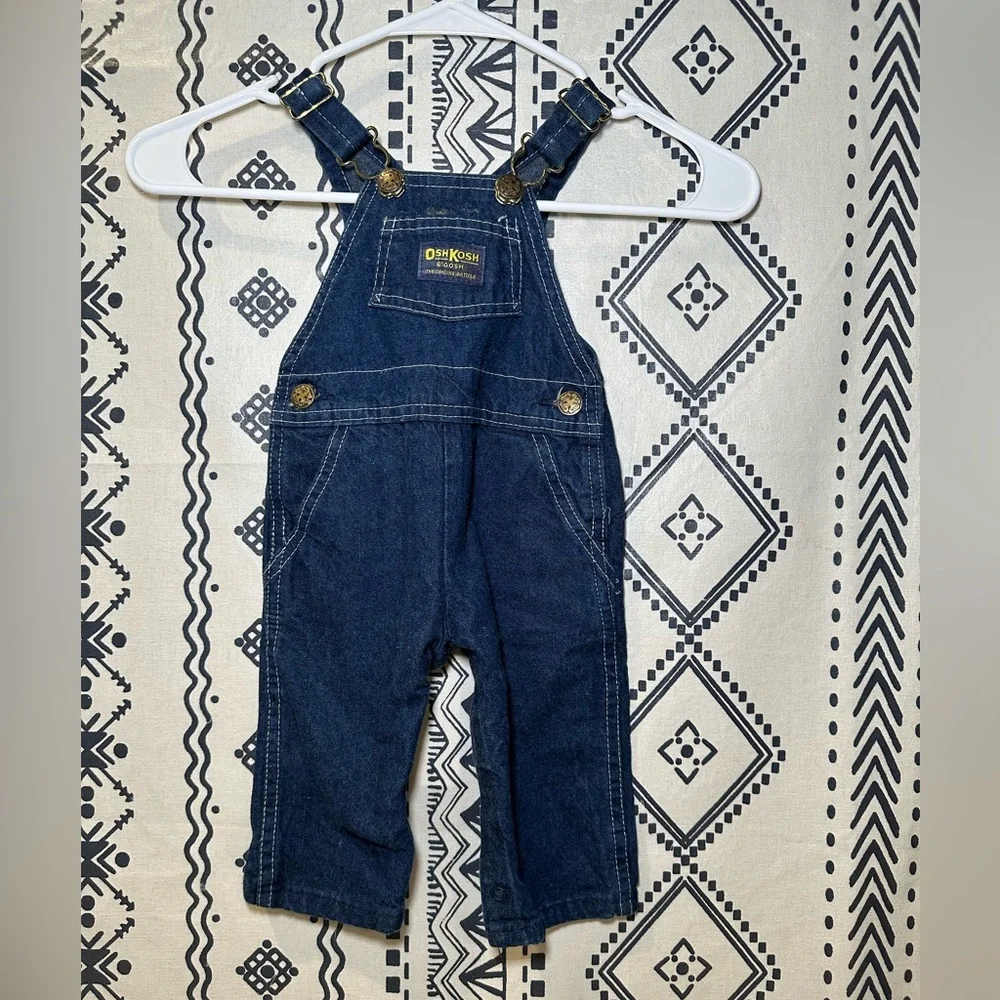 Vintage Oshkosh VESTBAK Denim Overalls infant 6/9‎ months USA Snap Crotch